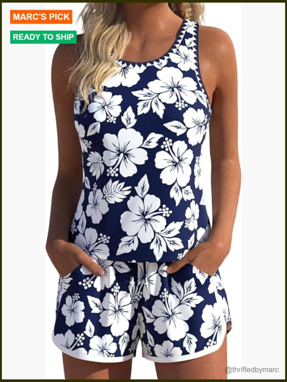 Tankini Swimsuit with Pocket & Board Shorts - Size M